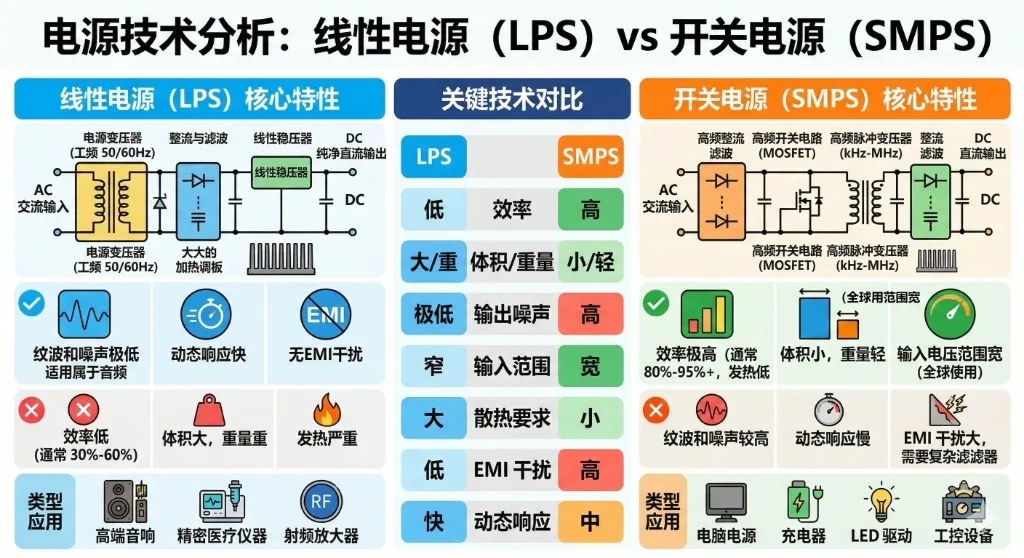 线性电源 (LPS) vs 开关电源 (SMPS) 电源技术分析
