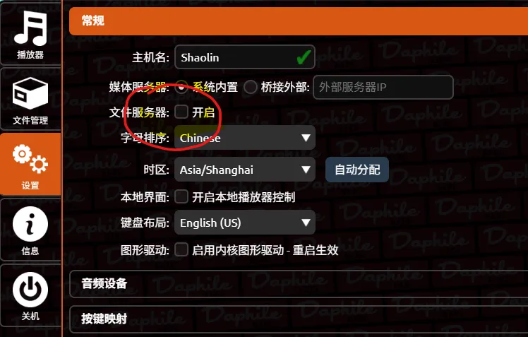 在设置里开启文件服务