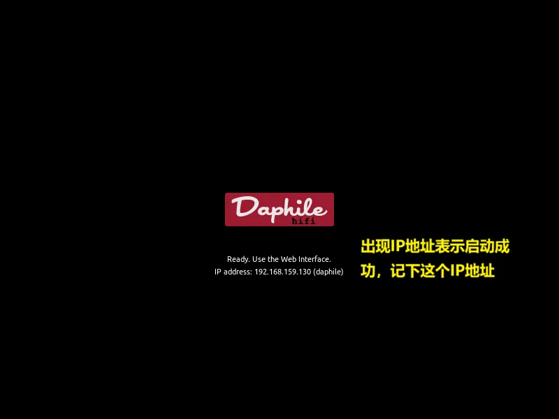 Daphile 启动就绪并显示 IP 地址